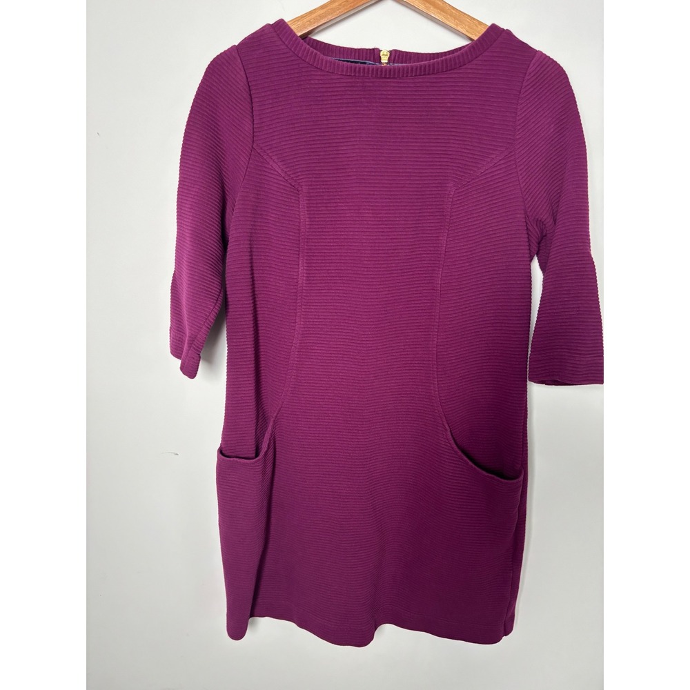 Boden Ottoman Ribbed Shift Dress Purple Cotton 3/4 Sleeve Pockets US 10R